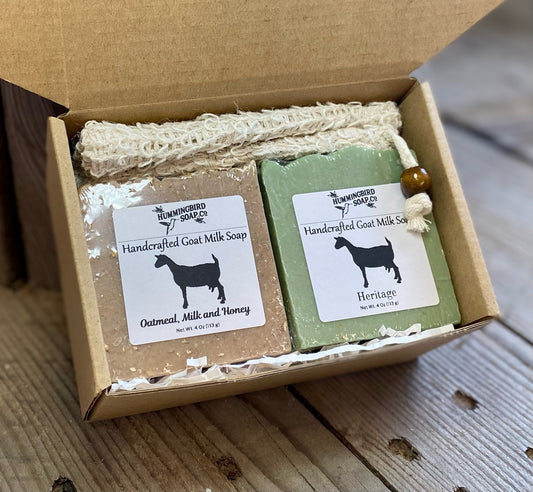 Gift Box for Him - 2 Goat Milk Soaps + Soap Saver Bag